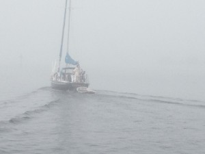 We followed S/V Winsome Lass in the fog --you can barely see the red marker (triangle) ahead