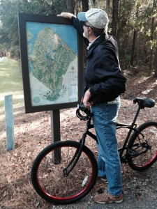 Studying the map of bike paths throughout Hilton Head Plantation.