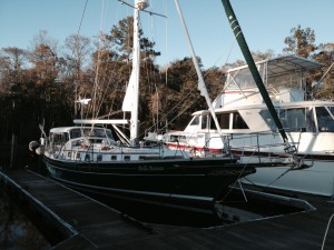 Belle Bateau secured at a marina, not wanting to risk strong current.