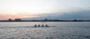 A crew team passed our anchored boat as the sun set in Daytona.