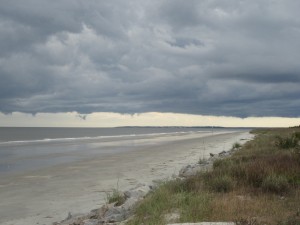 Storms over the ocean, as seen from bike on Jekyll Island.