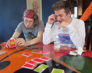 Playing Apples to Apples at the Miller's on Christmas Day.
