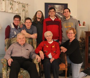 Nana and PopPop with 2 daughters and 4 grandsons