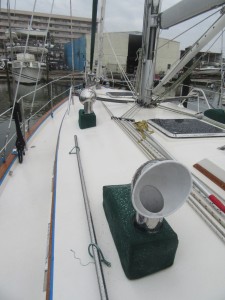 Wet decks on Belle Bateau in January.