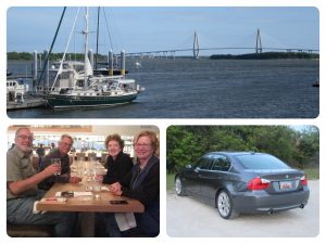 Our slip at the Cooper River Marina; with friends Mark and Cathy; our sweet loaner BMW!