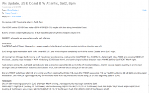 An excerpt from Chris Parker's email about travel along the Atlantic Coast, week of April 4.