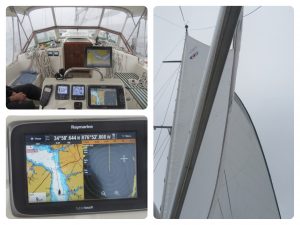 A foggy morning for sailing; we had our split screen up on our Raymarine: charts on the left and radar on the right. 