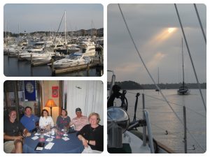 Myrtle Beach Yacht Club; Dudley, Anthony, Annette, Christine, Joe, Cheryl; Belle Bateau following Magnolia out at sunrise on Day 186.