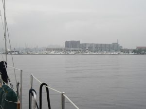 A dreary day in Charm City, with our marina in the distance.