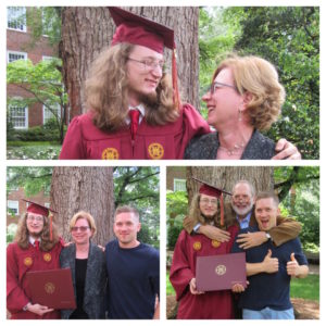 JL the graduate, with proud mom, brother, and uncle.